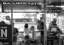 Queen Street Auckland city, black and white photo by Mike Wheelton